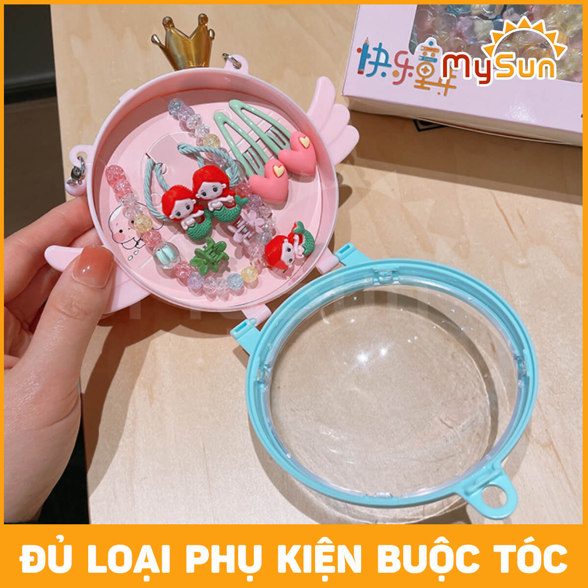 Hộp phụ kiện dây chun buộc, nơ vải dài kẹp tóc cho bé gái MySun