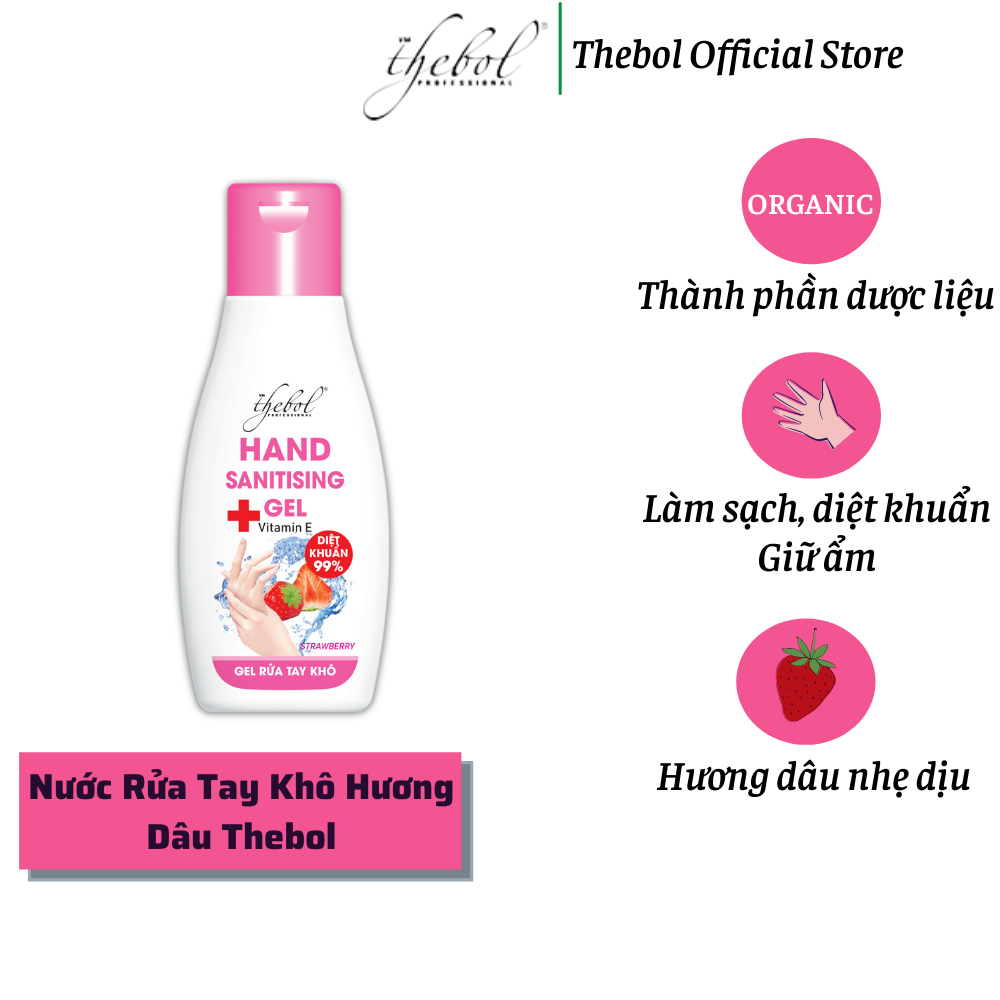 Nước rửa tay khô dạng gel diệt khuẩn hương dâu Thebol 100ml.