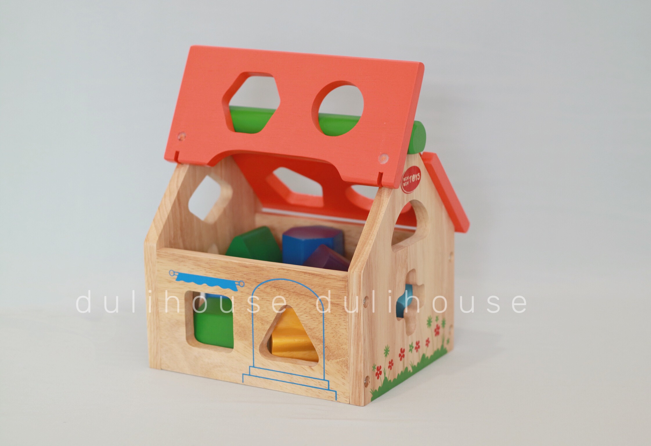 Đồ chơi gỗ cao cấp Ngôi nhà thả hình khối, giúp bé nhận biết cấu tạo ngôi nhà, phân biệt màu sắc &amp; hình khối, rèn luyện đôi bàn tay khéo léo linh hoạt - Sản xuất tại Việt Nam