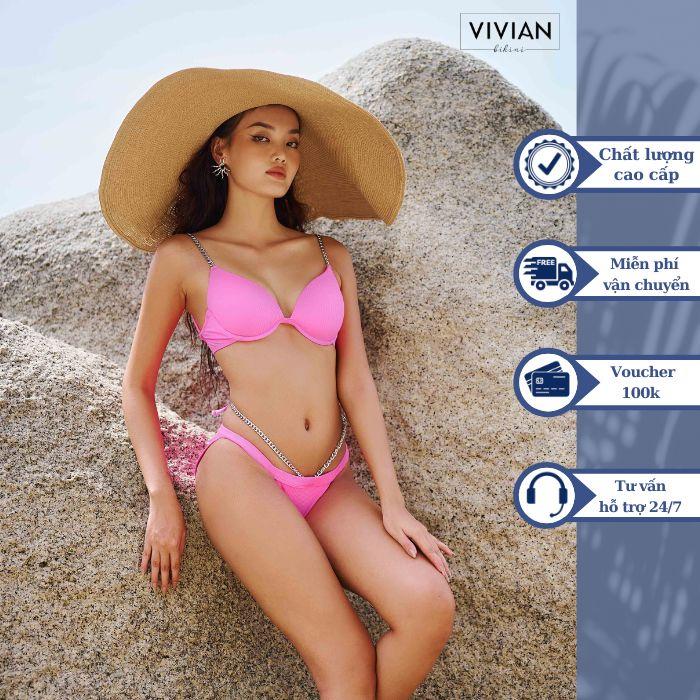 Đồ bơi nữ cao cấp dạng hai mảnh áo gọng dây hợp kim - màu Hồng - VS192_PK