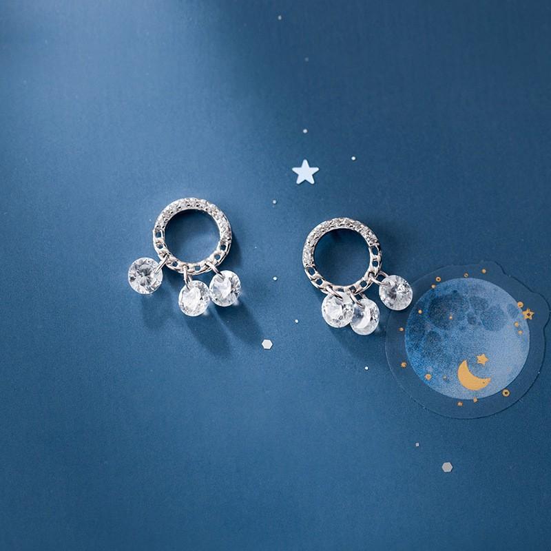 Khuyên tai bạc Ý s925 gắn đá Zircon trắng tua rua G7515 - AROCH Jewelry