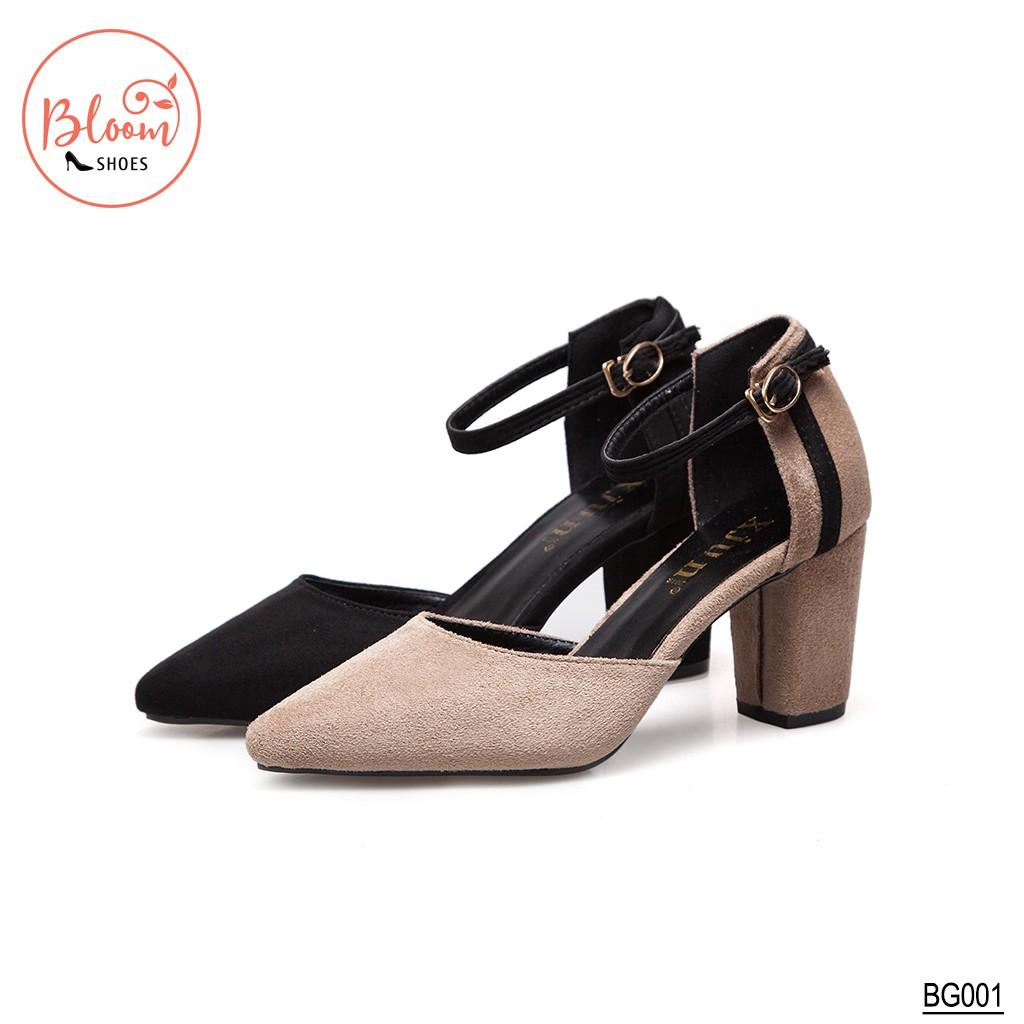 Giày cao gót 7cm nữ da lộn bít đầu đế vuông đẹp