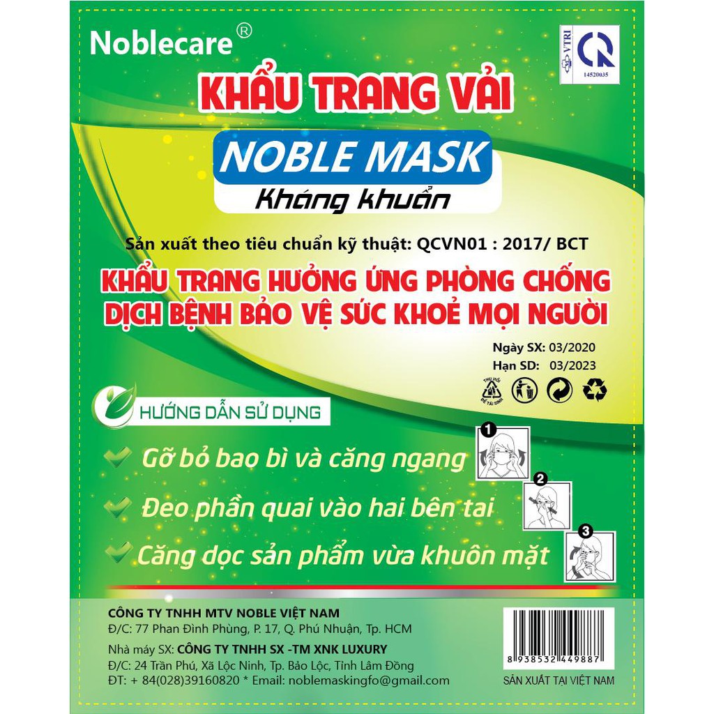 Combo 10 Khẩu trang vải kháng khuẩn Noble Mask Pro