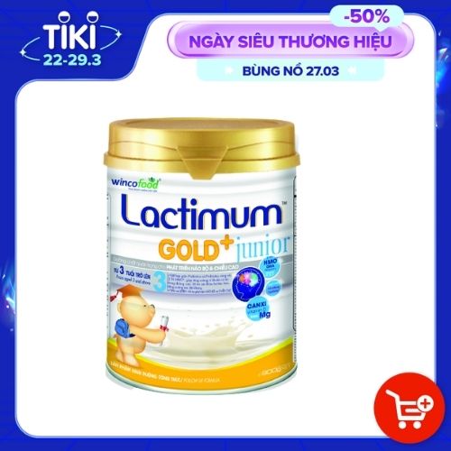 Dinh dưỡng công thức Lactimum GOLD+ junior LON 900: Dinh dưỡng dành cho trẻ từ 3 tuổi trở lên; với sự kết hợp prebiotics & probiotics cùng với (2’-FL HMO) giúp hỗ trợ hệ tiêu hóa, DHA và LUTEIN giúp phát triển trí não và chiều cao