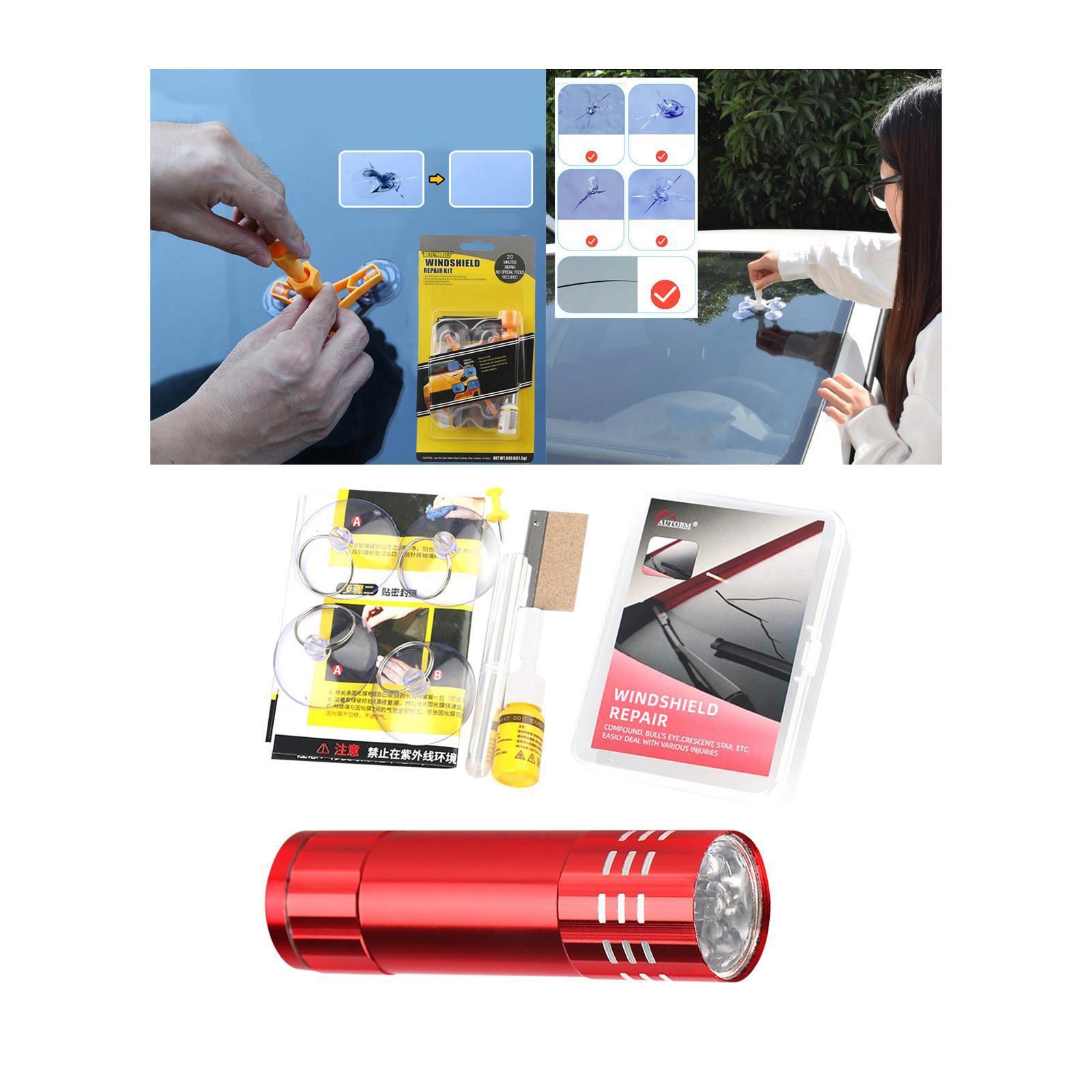 Windshield Crack Repair Set Window Glass ,Curing Lamp, Quick Fix Automotive Glass Repair Fluid for Cracks Star Shaped Crack