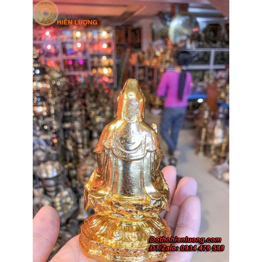 Tượng Quan Âm Bồ Tát Ngồi Đài Sen Mạ Vàng Cao 11cm