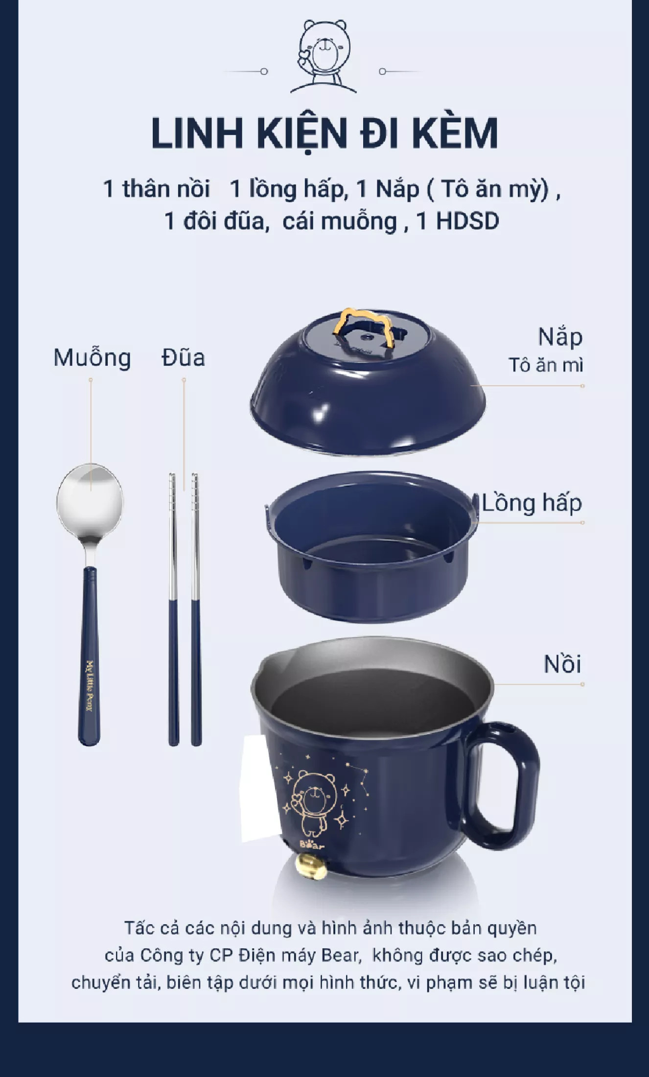 Nồi Lẩu Mini Đa Năng BEAR Dung Tích 1.2L DRG-E12A1 - Hàng Chính Hãng