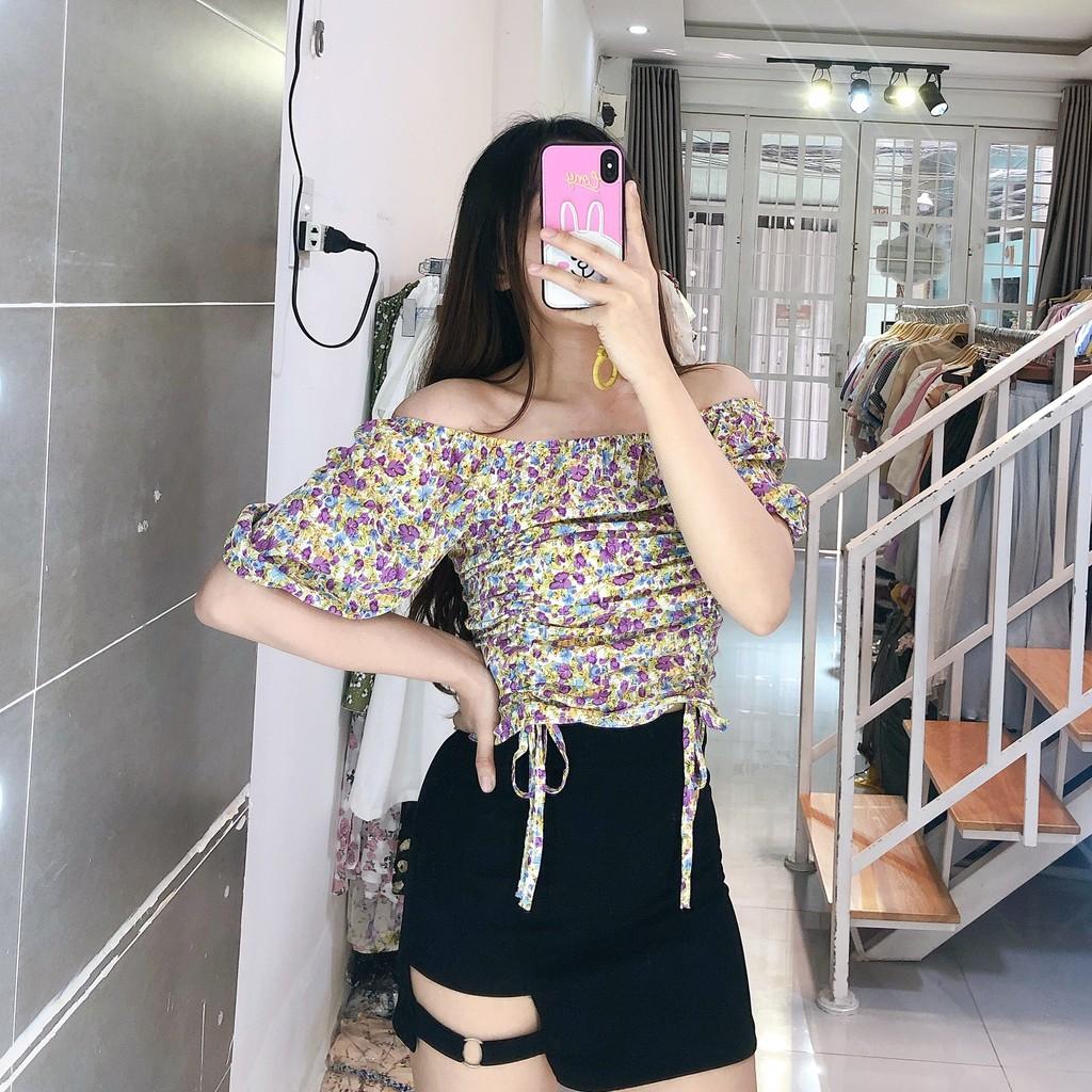 ÁO HOA CROPTOP RÚT NGỰC TRỄ VAI - QUẢNG CHÂU