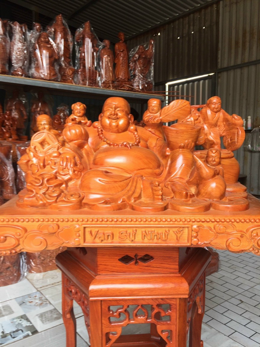 Tượng phật di lặc ngũ phúc bằng gỗ hương đá kt 50×28×26cm