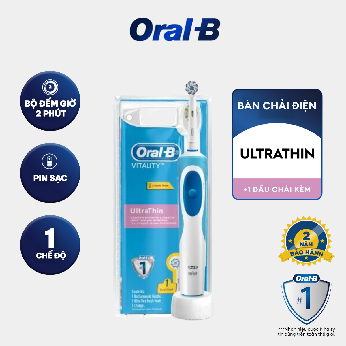 Bàn chải đánh răng điện Oral-B Vitality Ultrathin D12.513-Hàng chính hãng