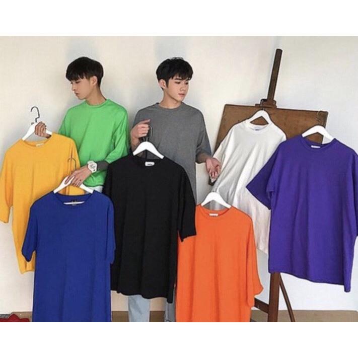Áo thun tay lỡ Nam - Nữ phong cách Hàn Quốc Chất Cotton 100% Màu đen, cam, trắng
