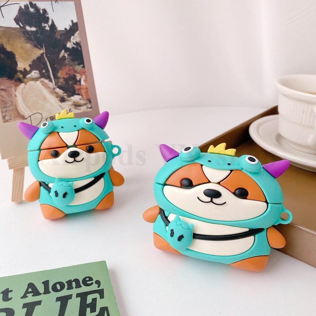Bao Case Ốp dành cho Airpods 1/2, Airpods Pro shiba mang áo khủng long siêu xinh silicon cao cấp
