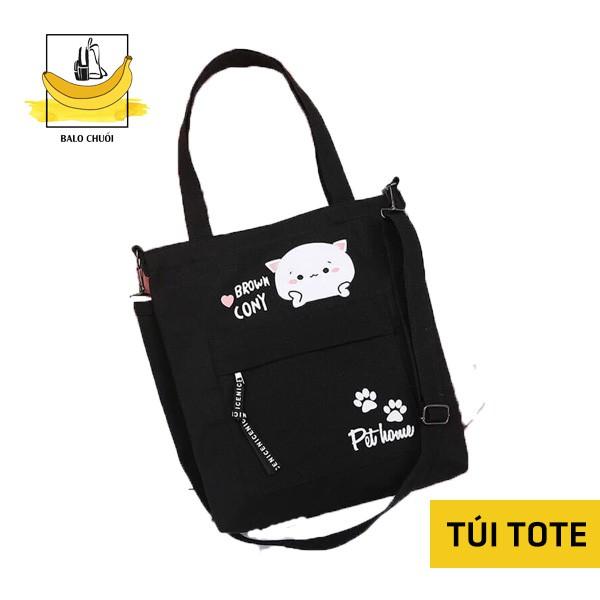 Túi tote nữ, túi vải cá tính đựng vừa A4 - BROWN CONY