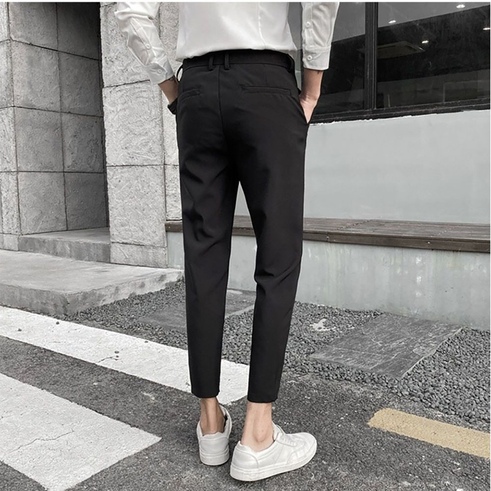 Quần âu nam thời trang dáng ôm công sở, quần tây nam vải co giãn nhẹ chống nhăn chống xù ống côn cực lịch sự, trẻ trung - Đen - SIZE 32