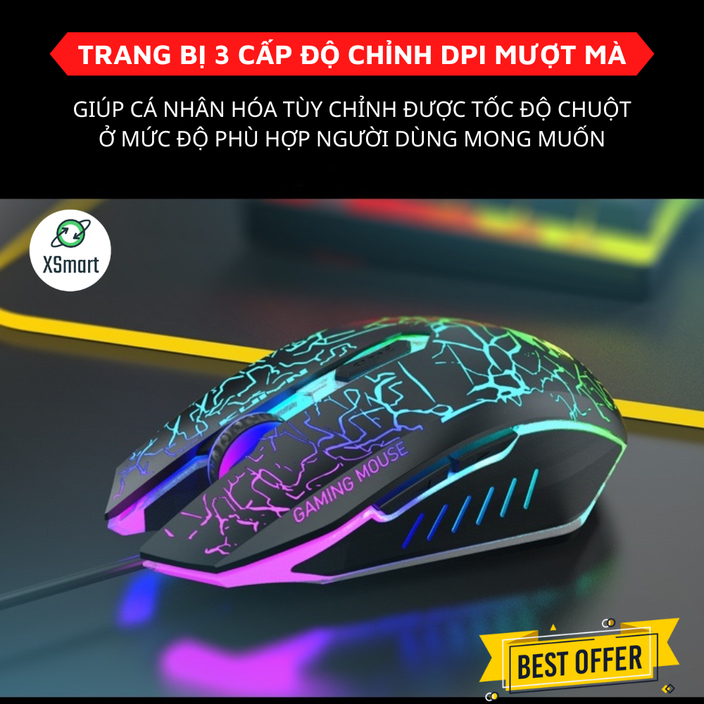 Chuột Máy Tính Gaming Led T66 RGB, 3 Mức Chỉnh DPI Siêu Nhạy Chơi Game, Dùng Văn Phòng Cho Máy Tính, Laptop, PC-HÀNG CHÍNH HÃNG