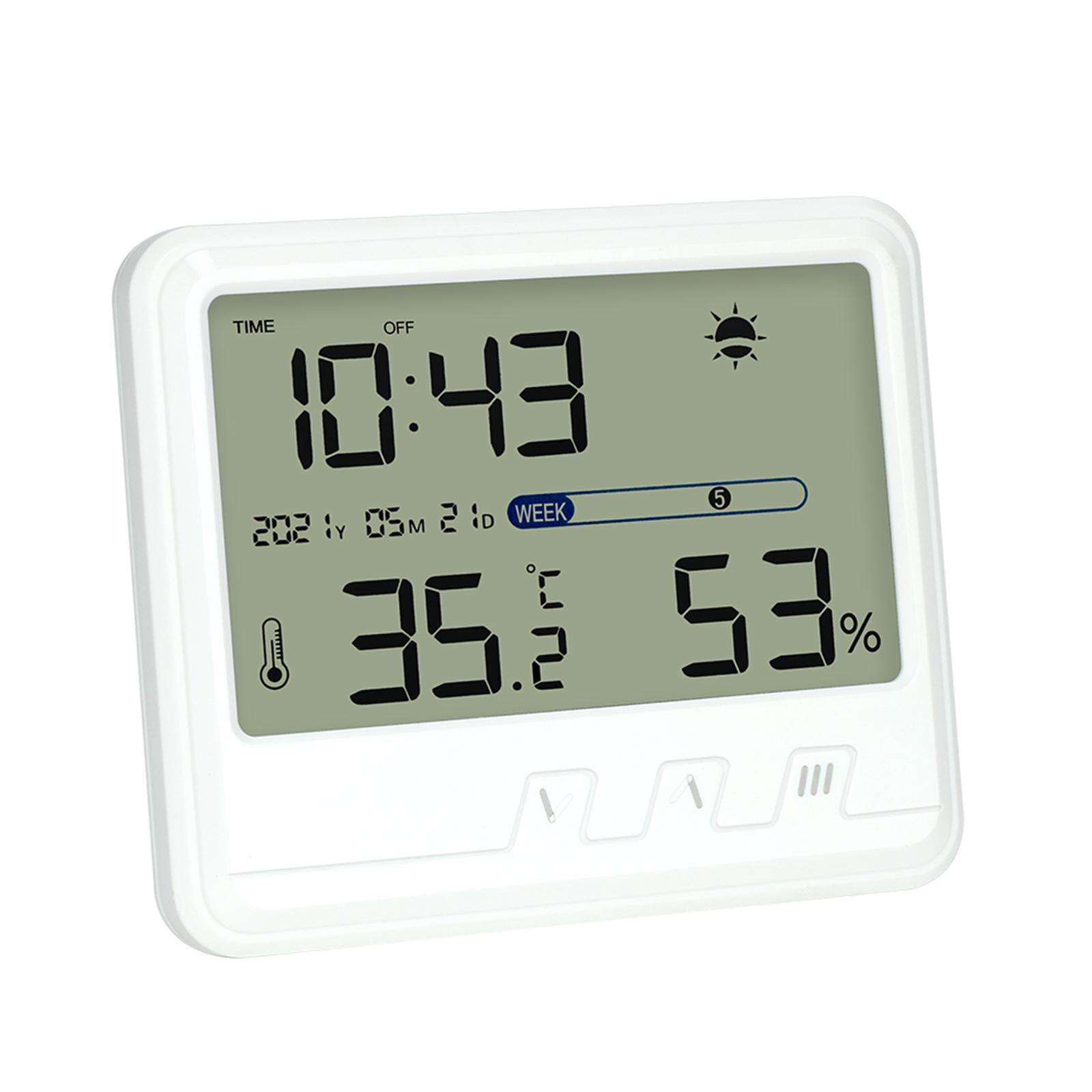 YS202 Indoor Hygrometer Thermometer with Time Date Week Backlight LCD Display Clock Calendar