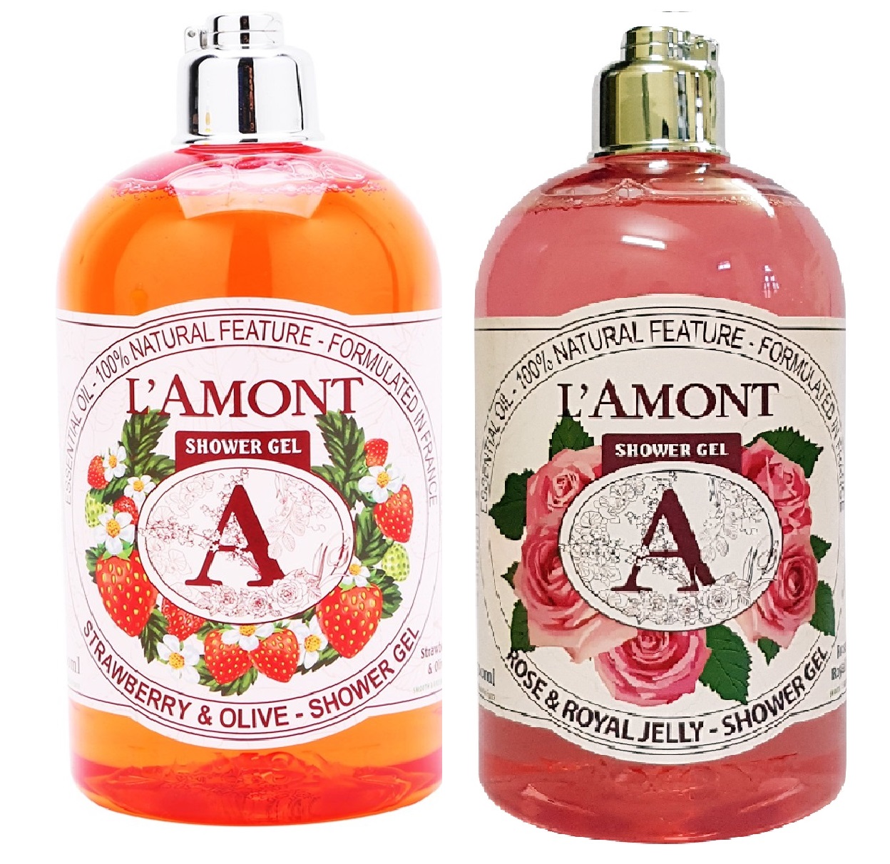 Combo Sữa Tắm L'amont En Provence Rose &amp; Honey Shower Gel Hương Hoa Hồng Chai + Sữa tắm L'amont En Provence Strawberry Shower Gel Hương Dâu (500ml / Chai)