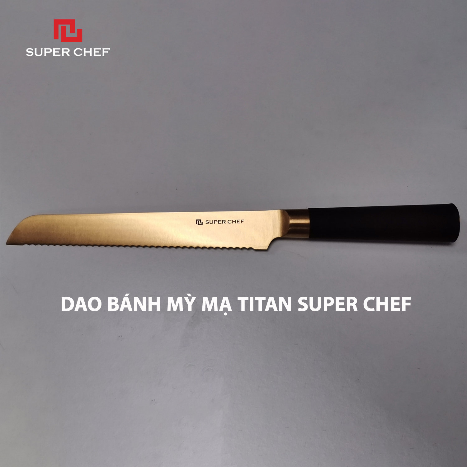 Bộ Dao Bếp Mạ Titan (5 cái) Cao Cấp Chính Hãng Super Chef Bằng Thép Không Gỉ, An Toàn Sức Khỏe, Sắc Bén, Siêu Bền Bỉ Lâu Cùn,Đa Năng Siêu Tiện Lợi Kèm Theo Giá Đỡ Dao Sang Trọng