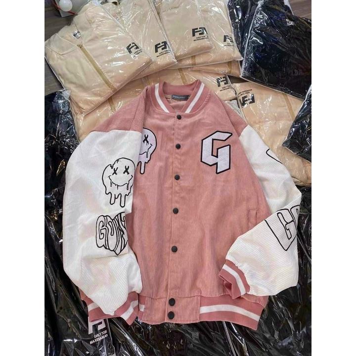 Aó Khoác Bomber Nhung Tăm Thêu Chữ G Phối Hình Siêu Chất Phong Cách HOT GOLDEN DREAM