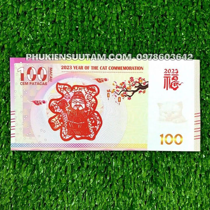 Combo 20 Tờ Lì Xì 100Dollar Macao Hình Con Mèo 2023, kích thước: 15.5cmx7.5cm, màu trắng- SP005438