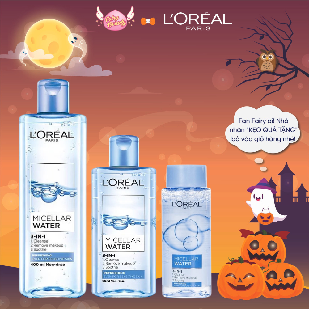 [L'OREAL PARIS] Nước Tẩy Trang Cho Da Dầu Nhạy Cảm Làm Sạch Sâu Tươi Mát Micellar Water 3-in-1 Refreshing 400/95/30ml