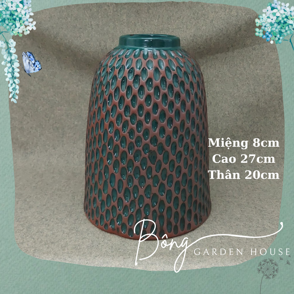 Bình hoa, Bình cắm hoa, Bình gốm Bát Tràng men xanh vs cam dáng chuông Bông Garden House
