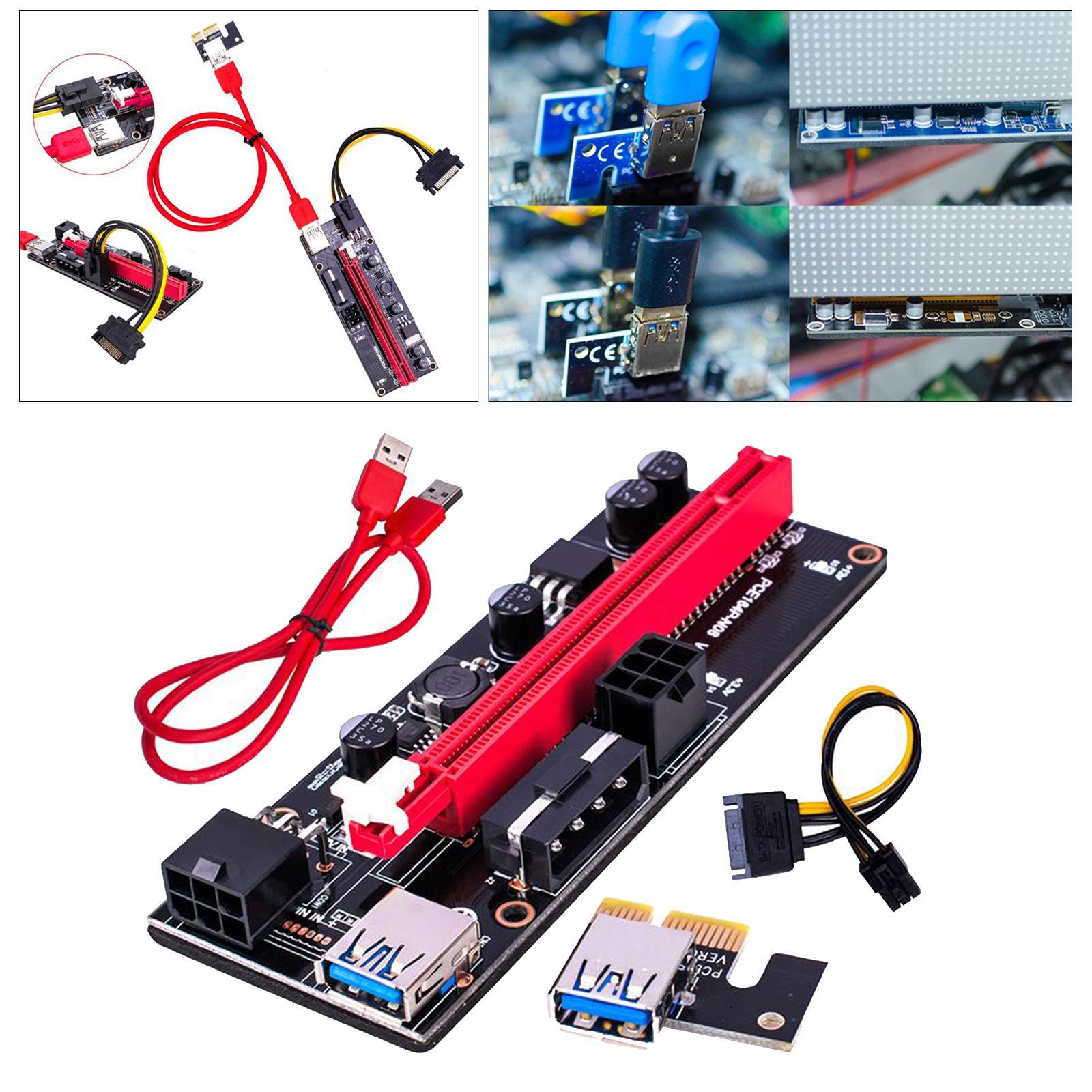 4X PCI-E VER 009S 1x to 16x Graphic Extension USB 3.0 Adapter Red USB Cable