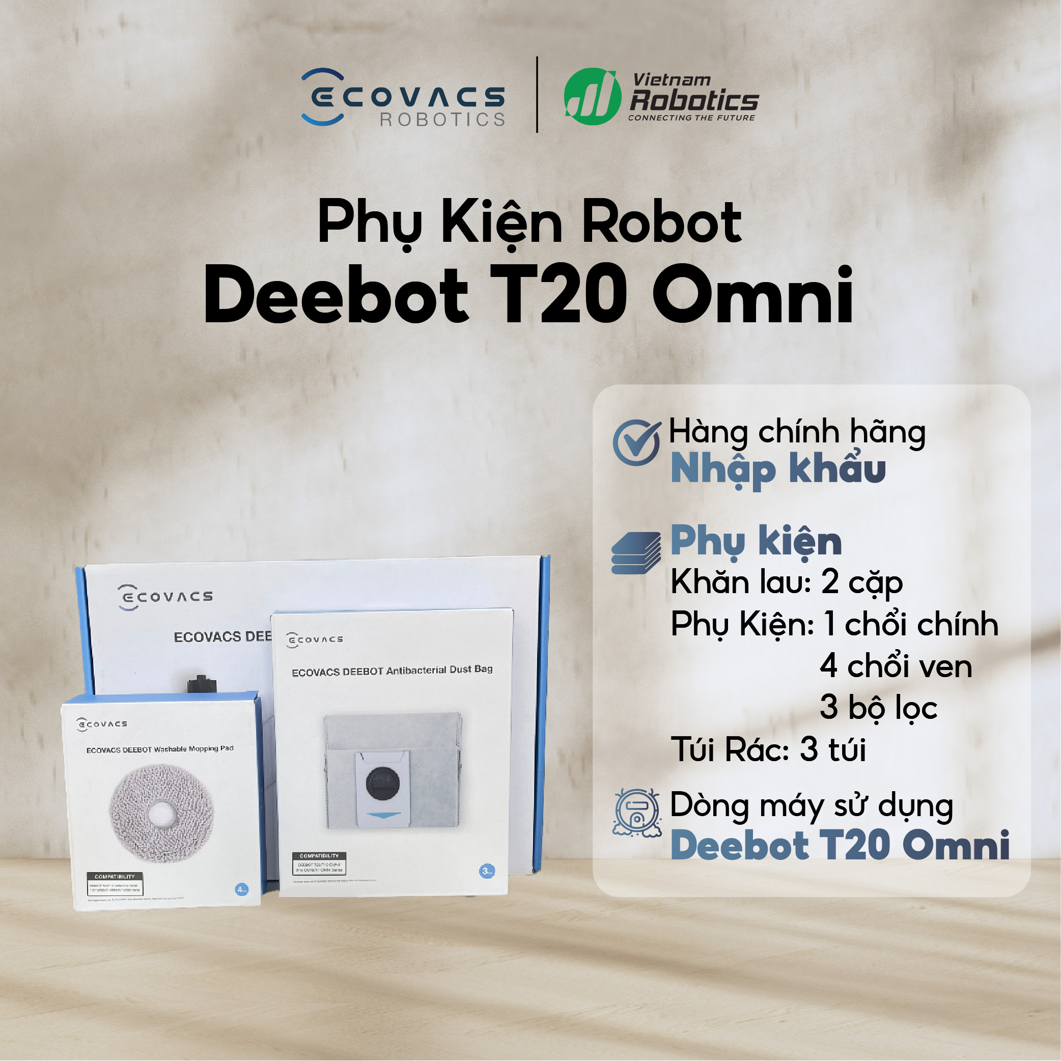 Phụ Kiện Robot Hút Bụi Lau Nhà ECOVACS DEEBOT T20 OMNI Chính Hãng - Hàng Nhập Khẩu