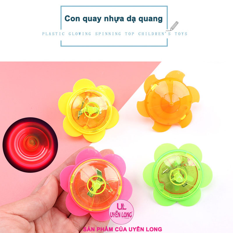 Con Quay, Cù Quay Nhỏ Hình Hoa Có Đèn Cho Bé, Đa Dạng Màu Sắc, Nhựa An Toàn Khi Chơi, Đồ Chơi Dân Gian, Cổ Điển