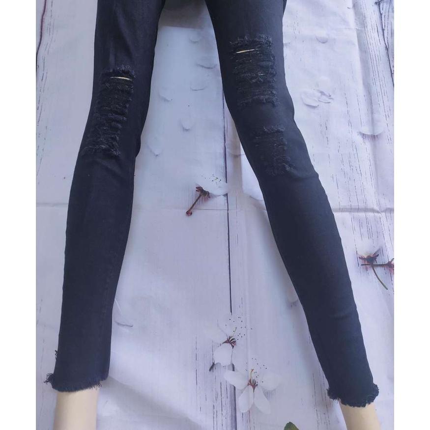 Quần Jeans Nữ Co Giãn Cạp Cao Kiểu Rách Cào/Ảnh thật
