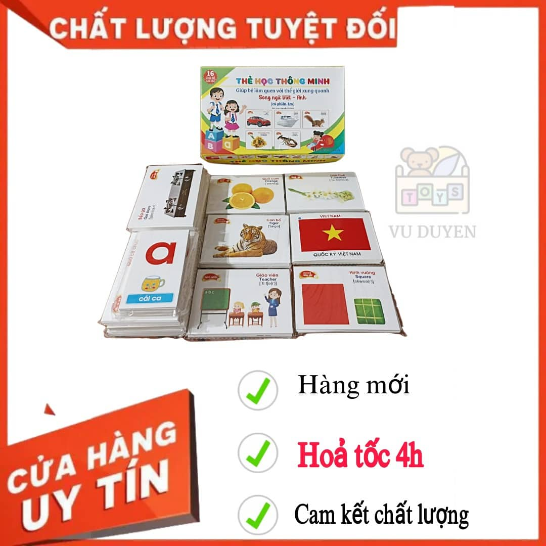 Bộ thẻ học thông minh, thẻ nhận biết 416 thẻ 16 chủ đề song ngữ Anh-Việt theo phương pháp Glenn Doman