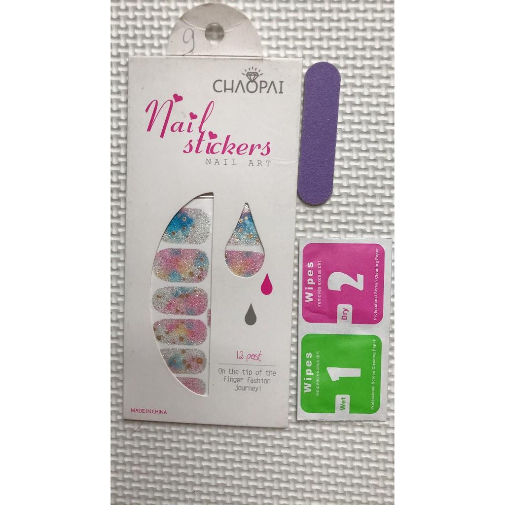 Lô 12 sticker móng tay nail art chấm tròn- quà tặng giũa mini và 2 khăn khô vô trùng