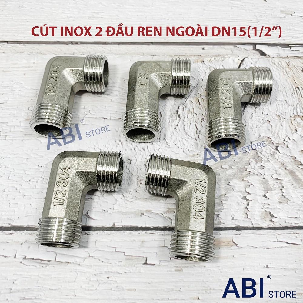 Cút 2 đầu ren ngoài dn15(1/2''), cút góc inox 21 loại đẹp