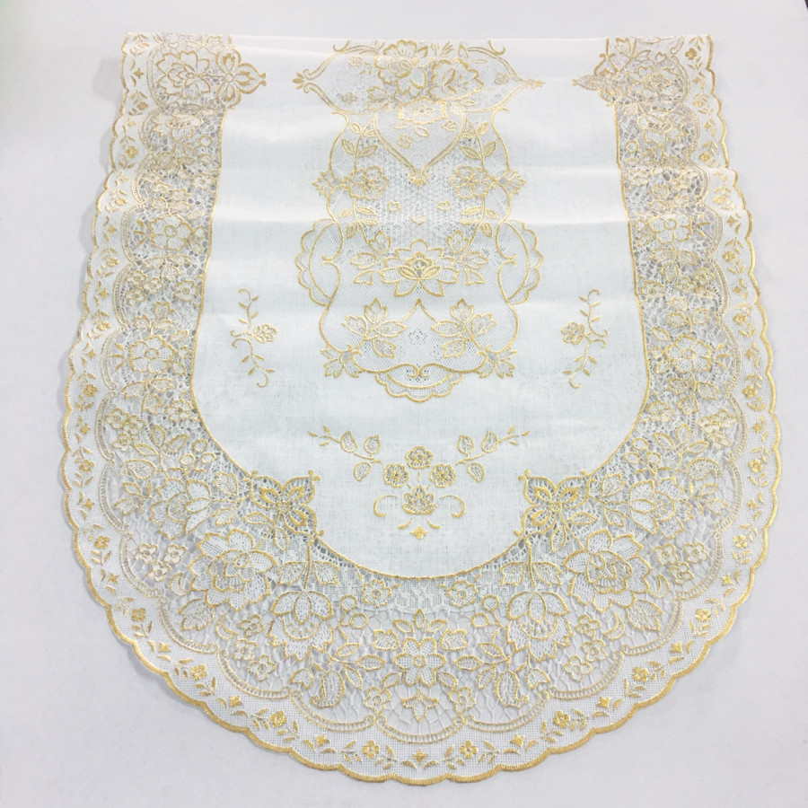 Khăn trải bàn salon oval nhũ vàng nền trắng 40x92cm của Nhật Bản