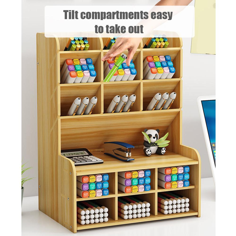 Hộp đựng bút để bàn bằng gỗ Với 9 ngăn nghiêng và 6 ngăn đáy phẳng cho gia đình