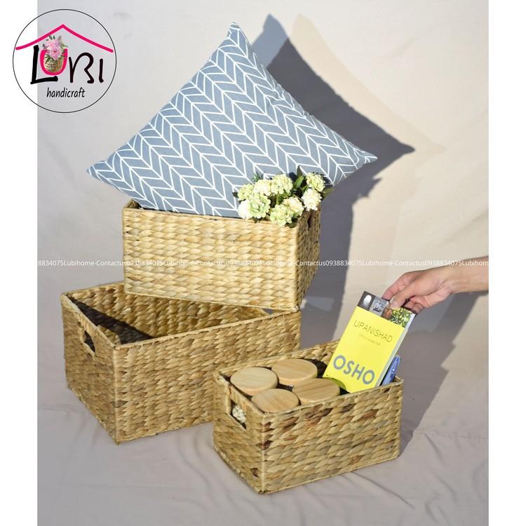 Sọt đựng đồ lục bình hình chữ nhật bộ 3 - xinh xắn