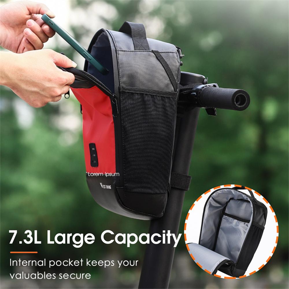 WEST BIKING 7.3L Bike Handlebar Bag Waterproof Bicycle Front Bag Cycling Basket Bag Scooter Handlebar Bag with Water Bottle Holder