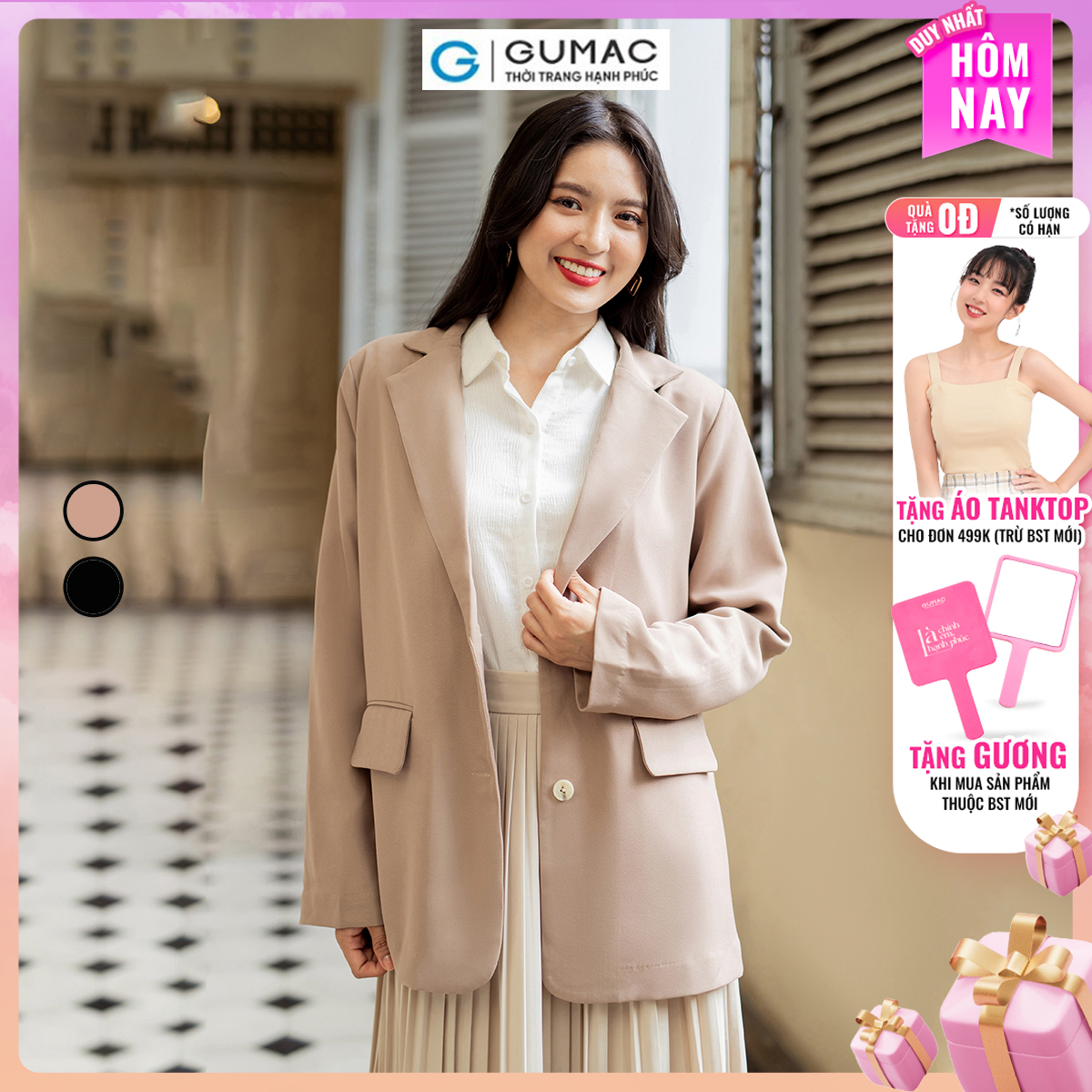 Áo blazer nữ 1 lớp đệm vai mỏng công sở thanh lịch sang trọng thời trang GUMAC AD07055