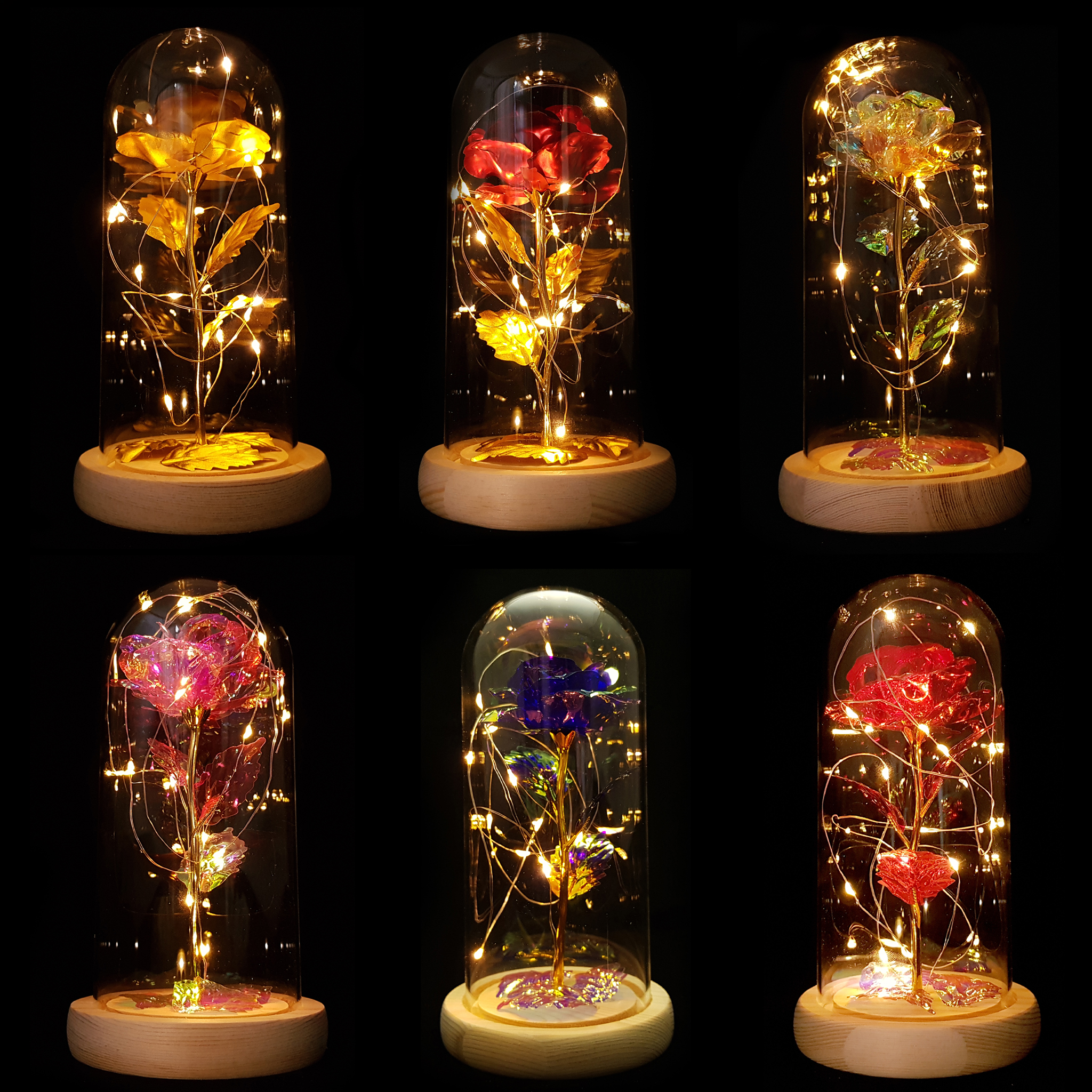 Hoa Hồng Lồng Kính Đế Gỗ đèn led - Trang trí để bàn - Quà tặng nữ - Quà tặng sinh nhật
