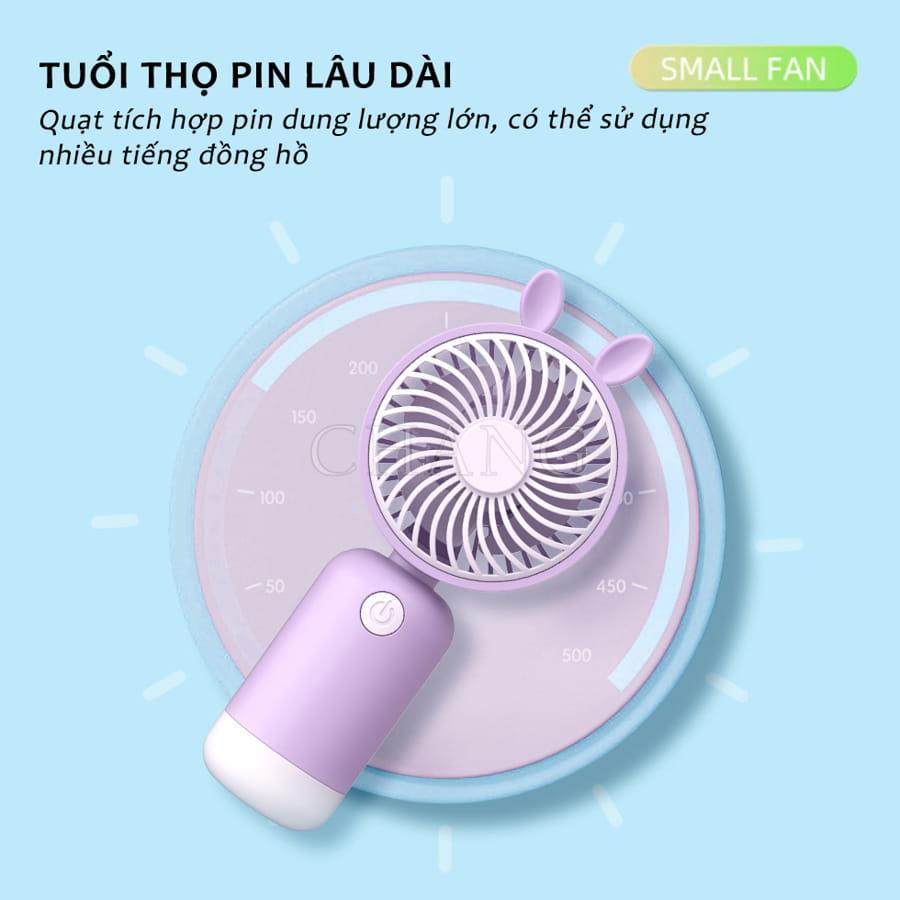Quạt tích điện mini cầm tay sạc pin USB 3 cấp độ gió dung lượng pin 1200mAh tặng sticker dễ thương bh 6 tháng