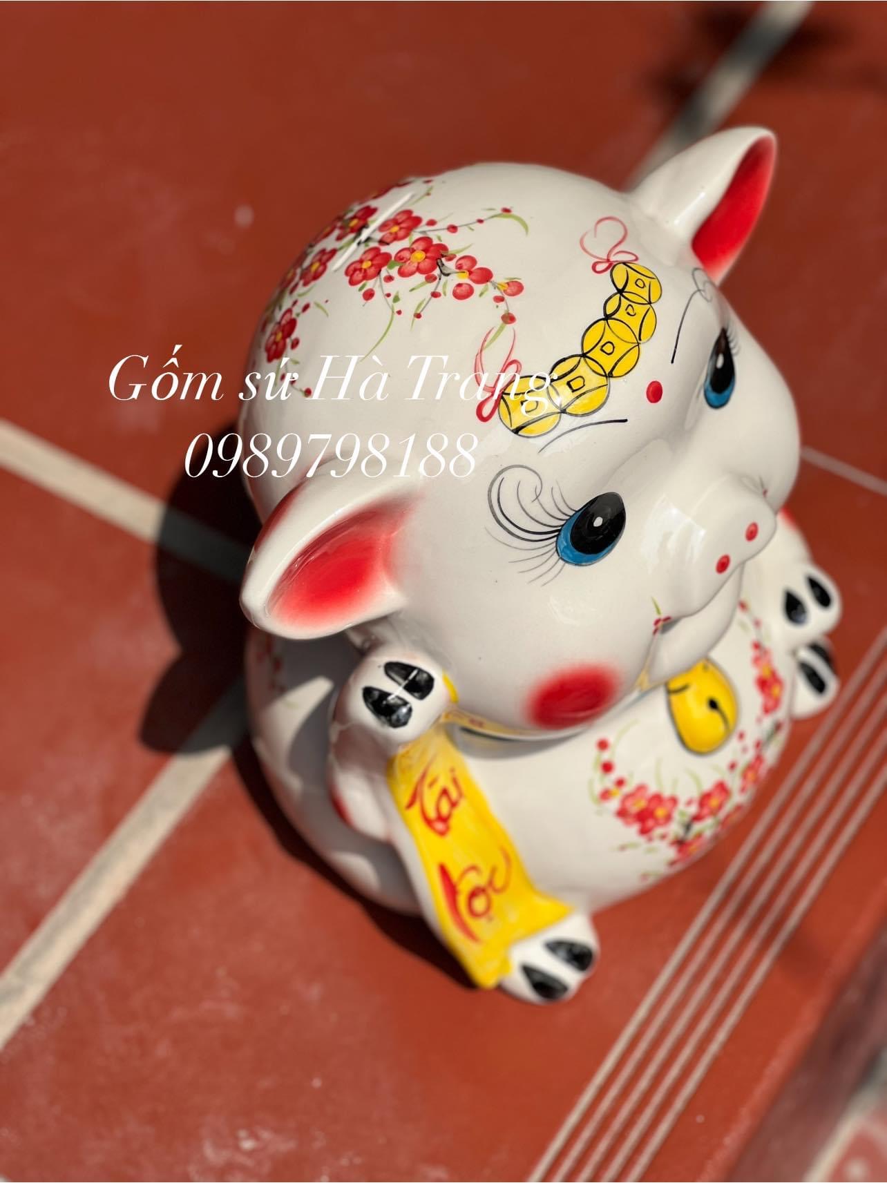 Heo tài lộc bỏ ống tiết kiệm gốm sứ Bát Tràng cao cấp size đại cao 34cm