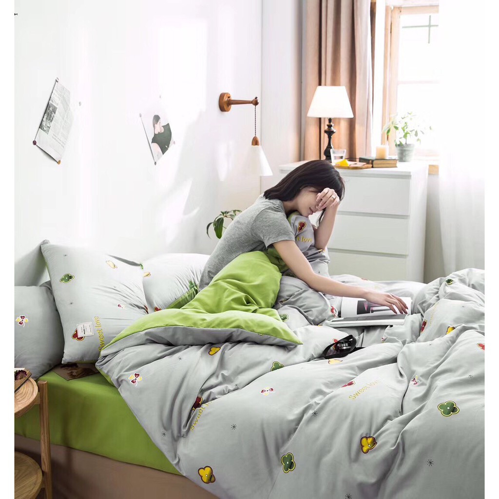 Bộ Ga Gối 4 Món Cotton Tici Basic Màu Trơn