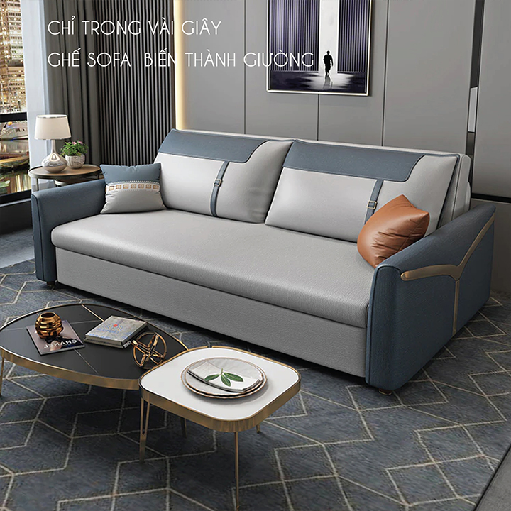 [Sale Sốc] Giường Sofa Thông Minh Gấp Gọn Tiết Kiệm Không Gian, Sofa Bed Vải Bọc Công Nghệ Nano Kháng Khuẩn Giá Rẻ - KT : 1M50 X 1M95