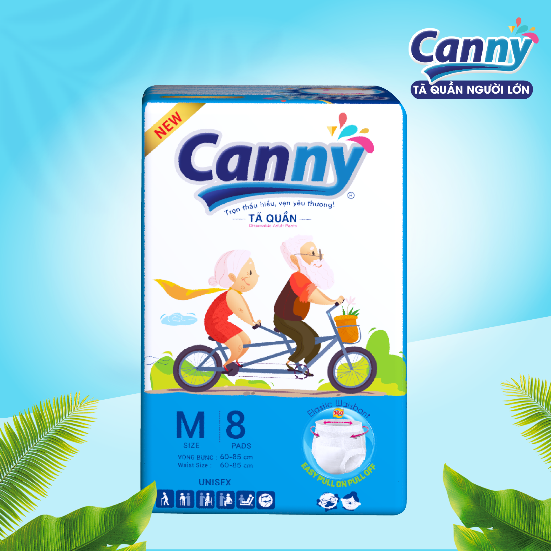 Tã/Bỉm Quần Người Lớn Canny Siêu Mềm, Siêu Thấm, Kháng Khuẩn Size M8 (8 Miếng)