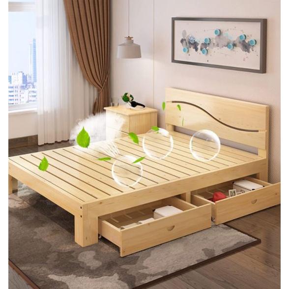 Giường gỗ thông có ngăn kéo để đồ hiện đại - giường ngủ nhập khẩu cao cấp