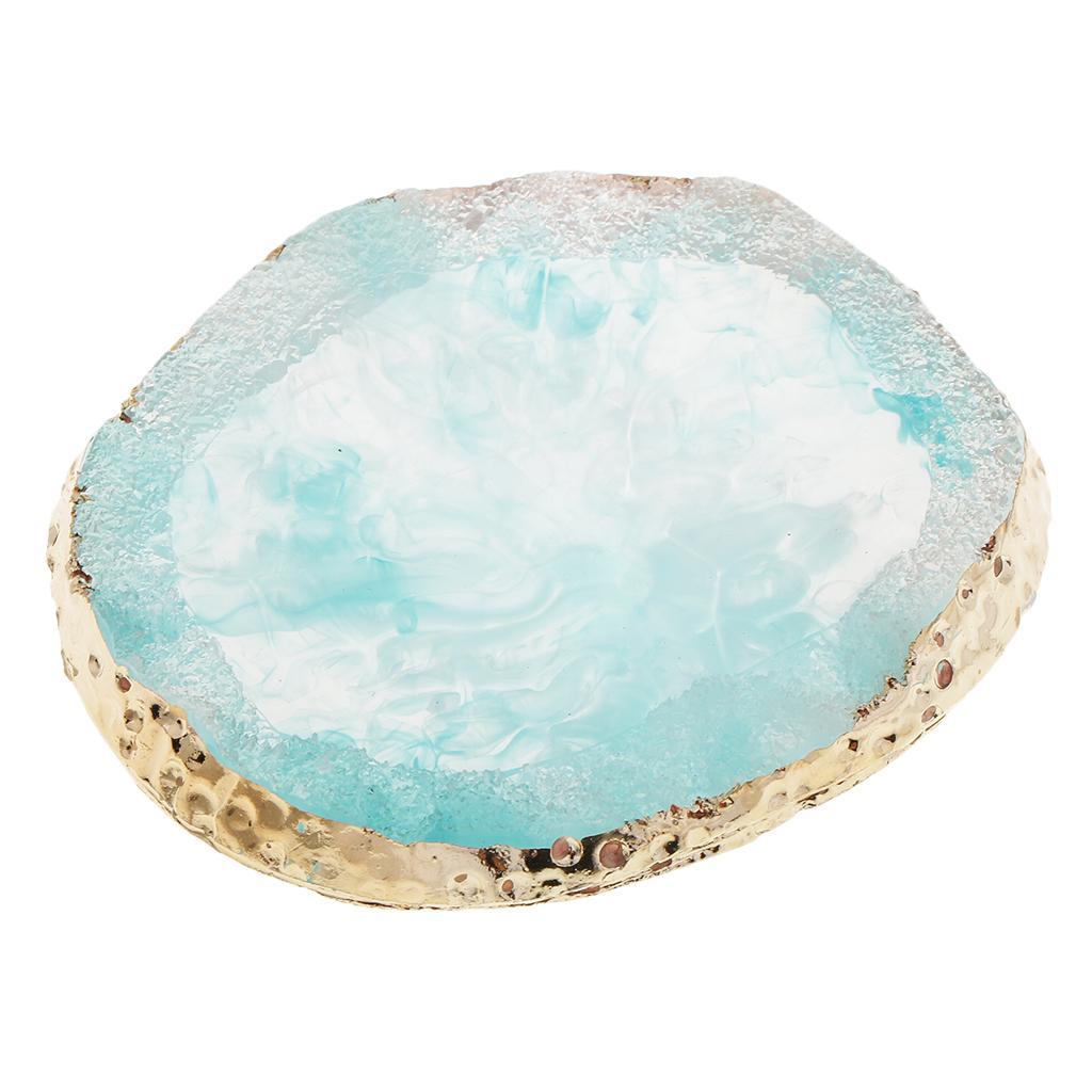 3x Gold Edge Imitation Agate Plate - Nail Art Coasters Cup Mat Pendant Blue