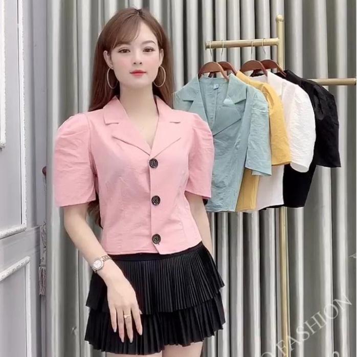 Áo Sơ Mi Cổ Vest Tay Bồng A23, Áo Sơ Mi Nữ, Chất Đũi Xước Mềm Mịn, Thoáng Mát,Dễ Phối Đồ