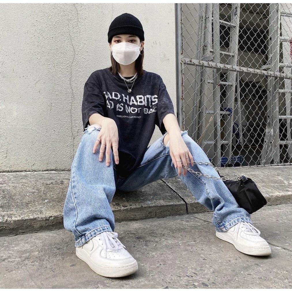 Áo Thun Local Brand Bad Habits Not Bad Wash Xám Nam Nữ Tay Lỡ Unisex Full Mạc