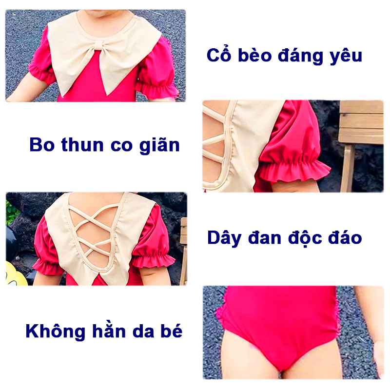 Đồ bơi bé gái liền thân 5-25kg BBShine, Bikini cho bé cánh tiên tone màu hồng cực xinh xắn – DB018