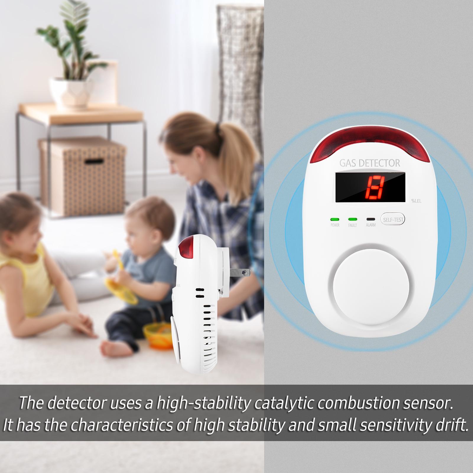 Smoke Alarm Plug-in Type Gas Alarm LED Digital Display Combustible Gas Leak Detector Methane Monitor with Voice Warning for Home Kitchen